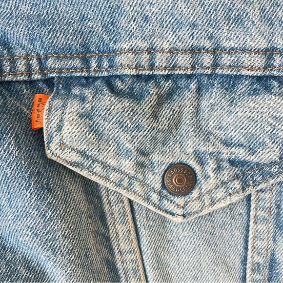 Vintage 70s 80s Levi’s Sherpa Lined Denim Jacket light wash orange tag - Picture 7 of 14
